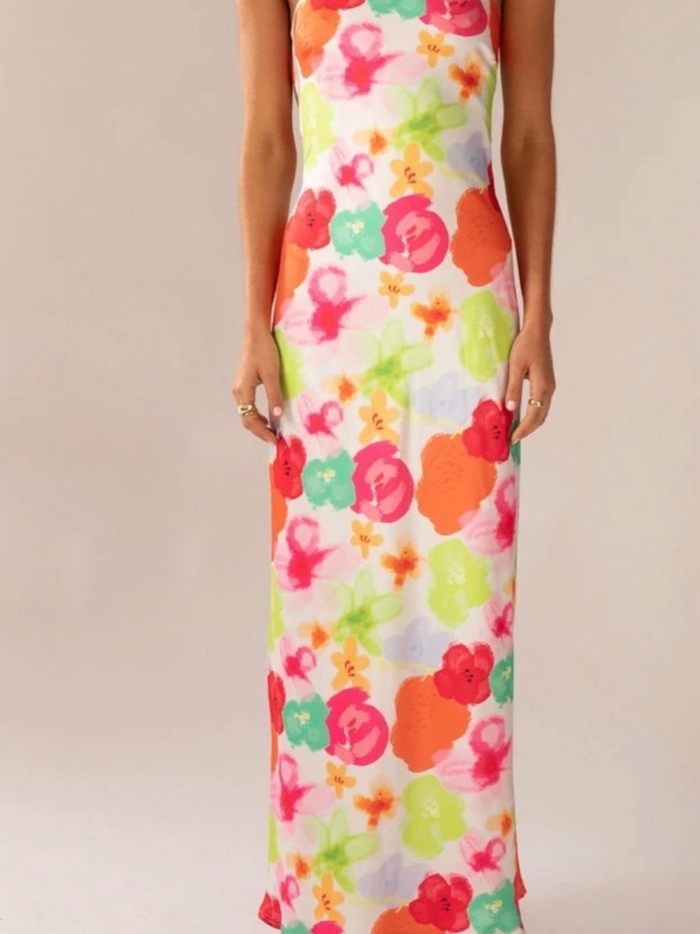 Peppermayo Carried Away White Floral Maxi Dress with Pink, Orange & Green Blooms